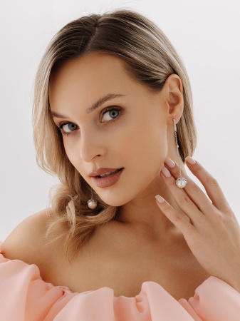 Купить оптом серьги из серебра с жемчугами, ситаллами и фианитами 2340240840л от Krasnoe