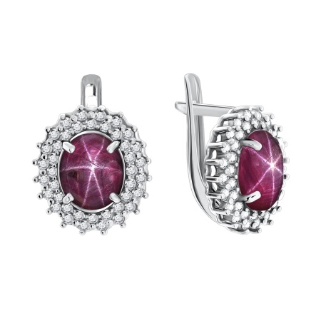 Купить оптом серьги из серебра с рубинами звездчатыми и фианитами 2340940145л-3 от Krasnoe