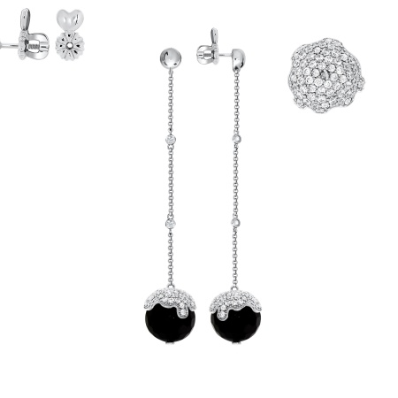 Купить оптом пусеты из серебра с ониксами 2340430855л-1 от Krasnoe