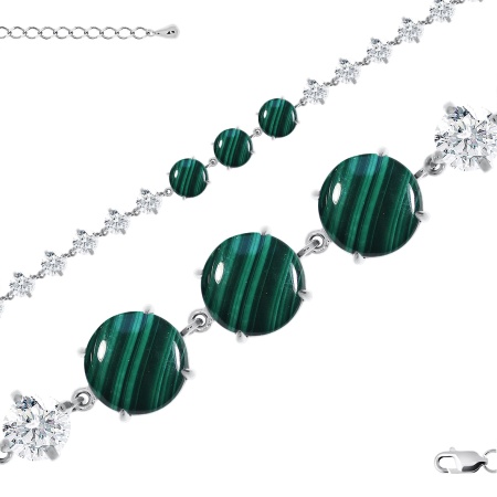 Купить оптом браслет из серебра с малахитами и фианитами 4340382508-18 от Krasnoe