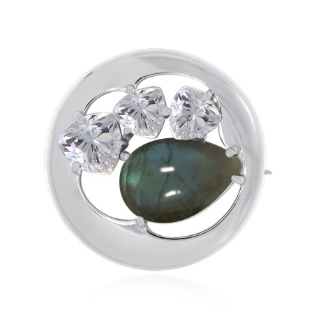 Купить оптом брошь из серебра с лабрадоритом и фианитами 6340Л01174 от Krasnoe