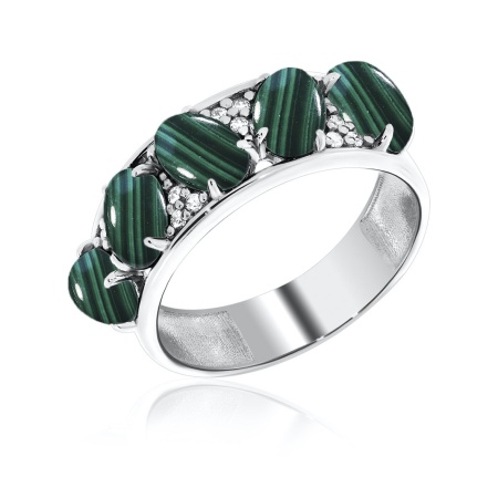 Купить оптом кольцо из серебра с малахитами и фианитами 1340382909 от Krasnoe