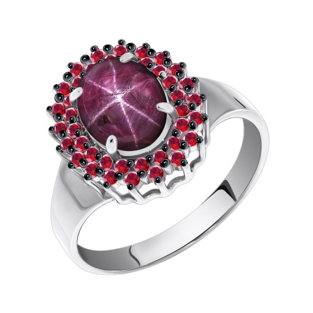 Купить оптом кольцо из серебра с рубином звездчатым и натуральными корундами 1348940145л-3-37 от Krasnoe