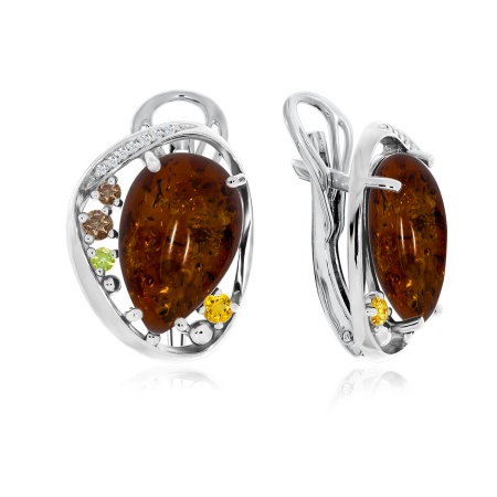 Купить оптом серьги из серебра с ситаллами, янтарём и фианитами 2340861171-42 от Krasnoe