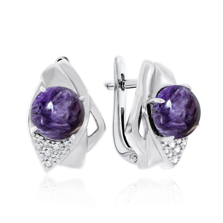 Купить оптом серьги из серебра с чароитами и фианитами 2340462365 от Krasnoe