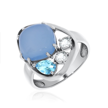 Купить оптом кольцо из серебра с топазом, халцедоном и фианитами 1340601169-70 от Krasnoe