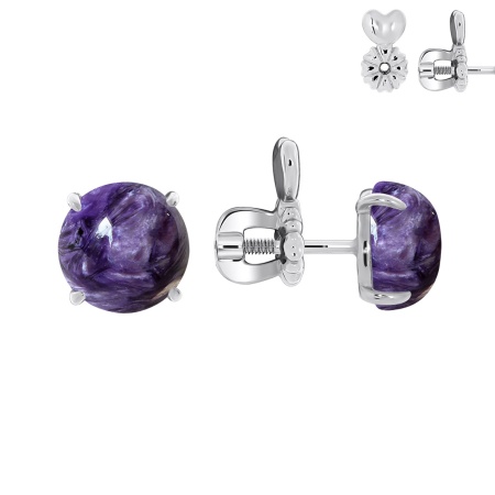 Купить оптом пусеты из серебра с чароитами П340462680 от Krasnoe