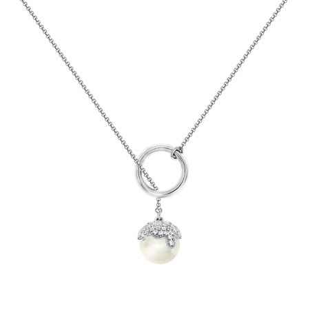Купить оптом колье из серебра с жемчугом и фианитами 8340241484л-75 от Krasnoe