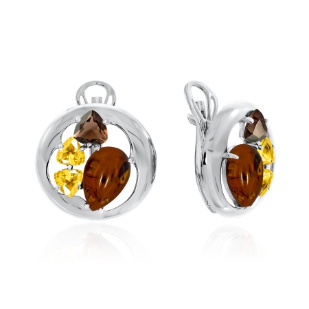 Купить оптом серьги из серебра с янтарём и фианитами 2340861174-50 от Krasnoe