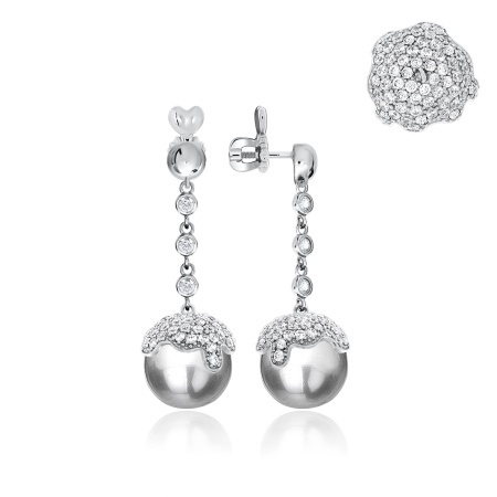 Купить оптом пусеты из серебра с жемчугами и фианитами 2340240850л-21 от Krasnoe