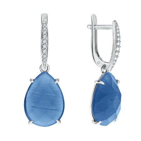 Купить оптом серьги из серебра с кошачий глазами и фианитами 2340260504л-70 от Krasnoe