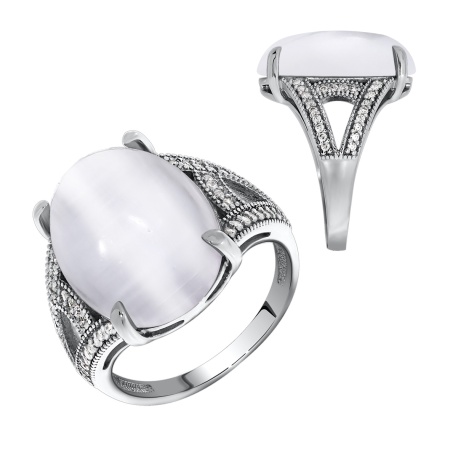 Купить оптом кольцо из серебра с кошачий глазом и фианитами 1340263537 от Krasnoe