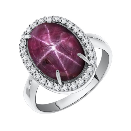 Купить оптом кольцо из серебра с рубином звездчатым и фианитами 1340940253-3 от Krasnoe