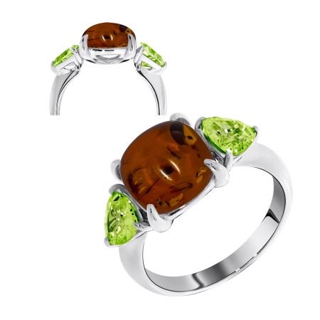 Купить оптом кольцо из серебра с янтарём и нанохризолитами 1340860872-65 от Krasnoe