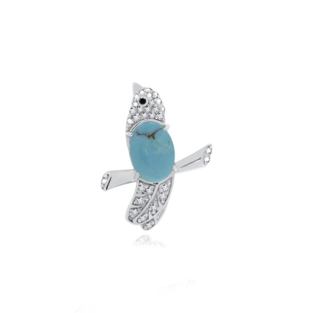 Купить оптом брошь из серебра с бирюзой, ситаллом и фианитами 6340311699 от Krasnoe