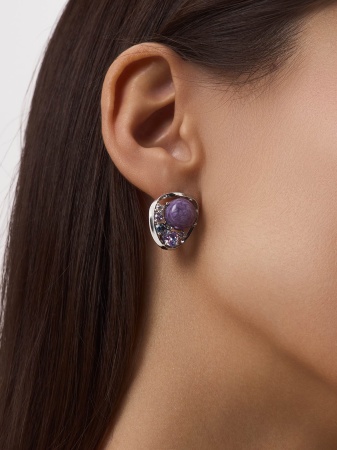 Купить оптом серьги из серебра с ситаллами, чароитами и фианитами 2340461170-84 от Krasnoe