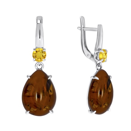 Купить оптом серьги из серебра с цитринами и янтарём 2340480502 от Krasnoe