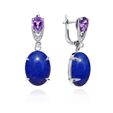 Купить оптом серьги из серебра с лазуритами и фианитами 2340472315л-92 от Krasnoe