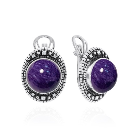 Купить оптом серьги из серебра с чароитами и фианитами 2310460955 от Krasnoe