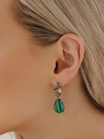 Купить оптом серьги из серебра с малахитами и фианитами 2340381886-31 от Krasnoe