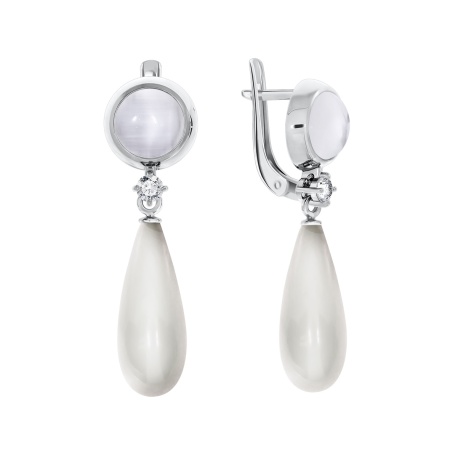 Купить оптом серьги из серебра с жемчугами, кошачий глазами и фианитами 2340240340-10 от Krasnoe