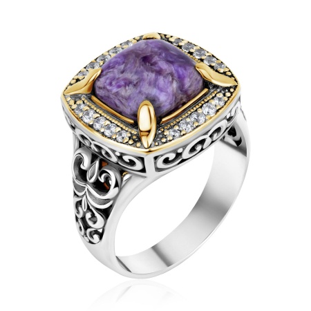 Купить оптом кольцо из серебра с чароитом и фианитами 1317461933 от Krasnoe