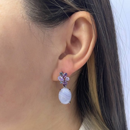 Купить оптом серьги из серебра с агатами, ситаллами и фианитами 2340390874-2 от Krasnoe