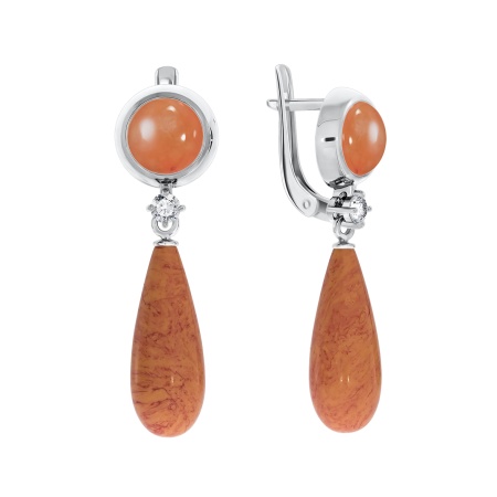 Купить оптом серьги из серебра с фианитами, халцедонами и кораллами 2340870340-4 от Krasnoe