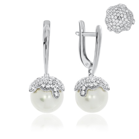 Купить оптом серьги из серебра с жемчугами и фианитами 2340240807л-1 от Krasnoe