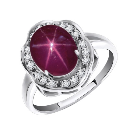 Купить оптом кольцо из серебра с рубином звездчатым и фианитами 1340940141-3 от Krasnoe