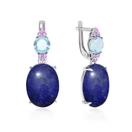 Купить оптом серьги из серебра с фианитами, лазуритами и ситаллами 2340470936-92 от Krasnoe