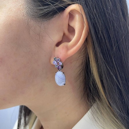 Купить оптом серьги из серебра с агатами, ситаллами и фианитами 2340390874-2 от Krasnoe