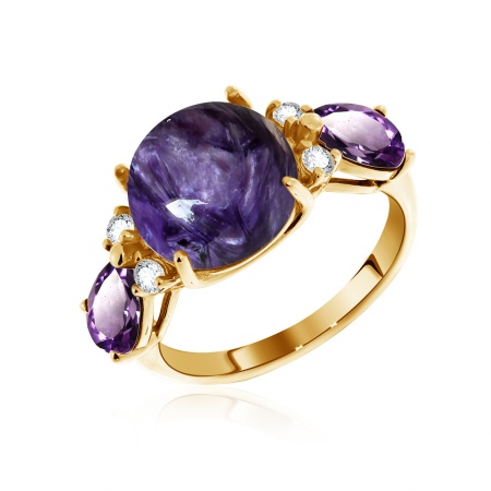 Купить оптом кольцо из серебра с чароитом, аметистами и фианитами 1320460935-93 от Krasnoe