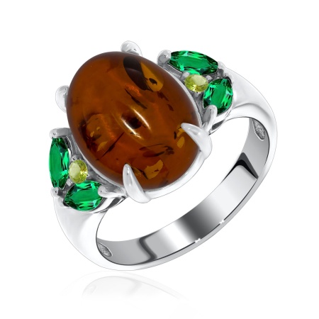 Купить оптом кольцо из серебра с янтарём, ситаллами и фианитами 1340860886-60 от Krasnoe