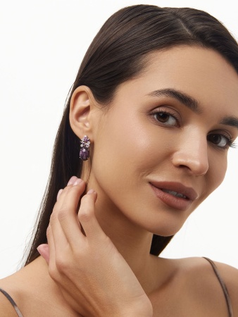 Купить оптом серьги из серебра с чароитами и фианитами 2340460886-92 от Krasnoe