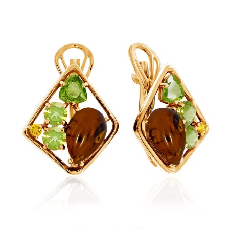 Купить оптом серьги из серебра с нанохризолитами, янтарём и фианитами 2320861179-65 от Krasnoe