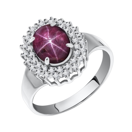 Купить оптом кольцо из серебра с рубином звездчатым и фианитами 1340940145л-3 от Krasnoe