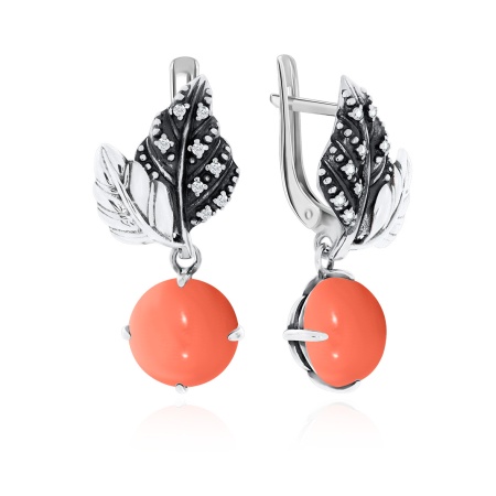 Купить оптом серьги из серебра с кораллами и фианитами 2317282265 от Krasnoe