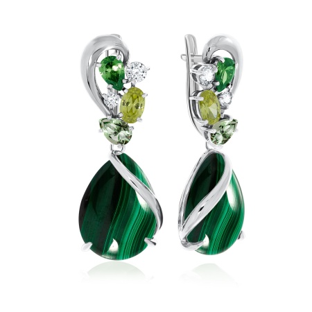 Купить оптом серьги из серебра с малахитами и фианитами 2340380877-6 от Krasnoe