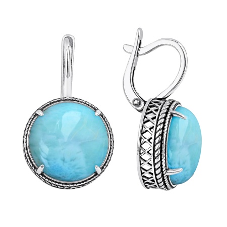 Купить оптом серьги из серебра с ларимарами 2340Л15179 от Krasnoe