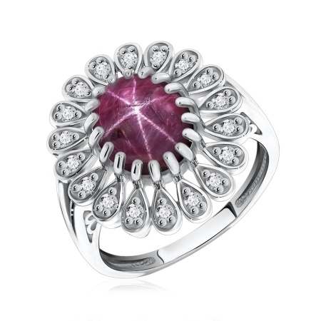 Купить оптом кольцо из серебра с рубином звездчатым и фианитами 1340940251-3 от Krasnoe
