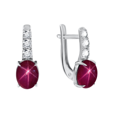 Купить оптом серьги из серебра с рубинами звездчатыми и фианитами 2340940364-3 от Krasnoe