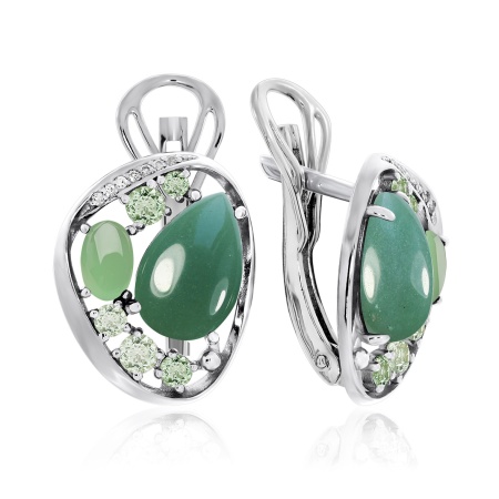 Купить оптом серьги из серебра с авантюринами, турмалинами и фианитами 2340361172-1-61 от Krasnoe