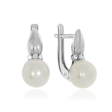 Купить оптом серьги из серебра с жемчугами и фианитами 2340050893 от Krasnoe