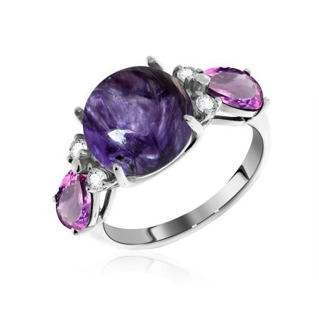 Купить оптом кольцо из серебра с чароитом и аметистами 1340460935-93 от Krasnoe