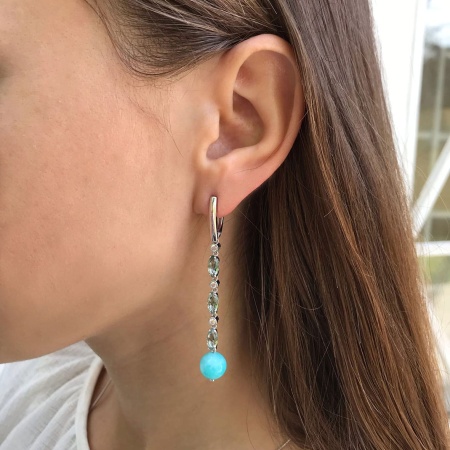 Купить оптом серьги из серебра с амазонитами, кварцем и фианитами 2340371204л-2-68 от Krasnoe