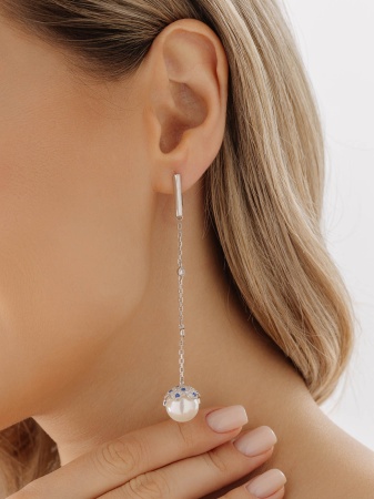 Купить оптом серьги из серебра с жемчугами, ситаллами и фианитами 2340240840л от Krasnoe