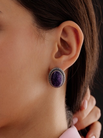 Купить оптом серьги из серебра с чароитами 2310460956 от Krasnoe