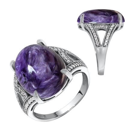 Купить оптом кольцо из серебра с чароитом и фианитами 1340463537л от Krasnoe