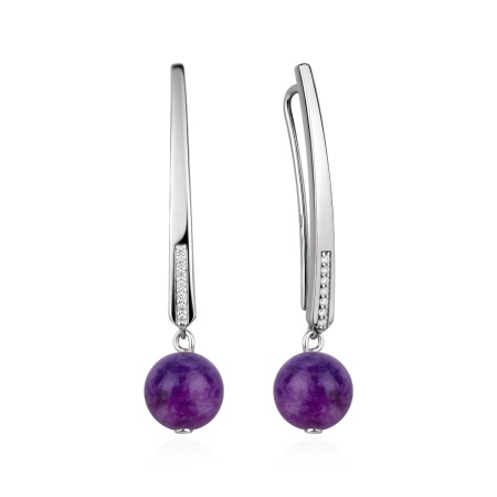 Купить оптом серьги из серебра с чароитами и фианитами 2340465444 от Krasnoe